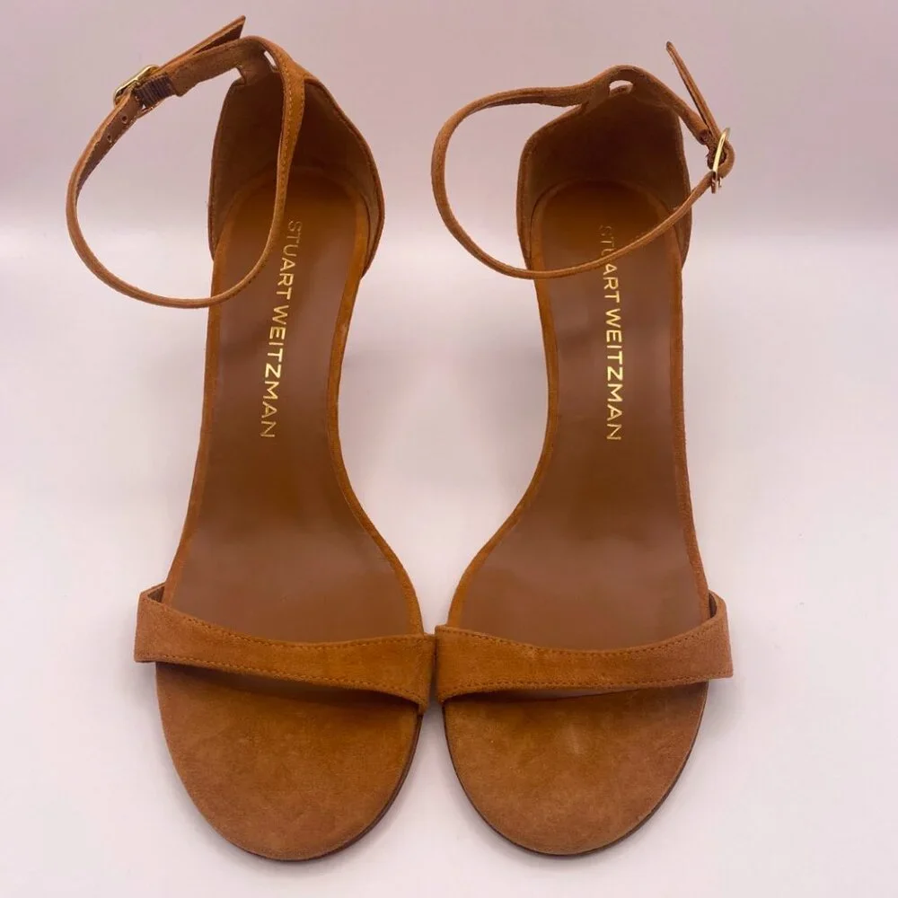 Stuart Weitzman Womens Hazel Brown Suede Strap Nudist II 75 Sandal - Picture 2 of 8